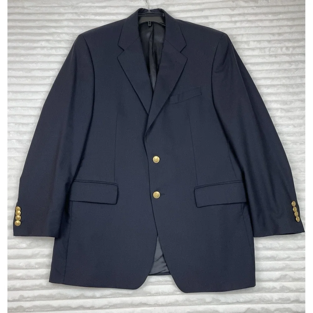 Chaps Ralph Lauren Wool Blazer Mens 42T Navy Blue Gold Buttons Made in Canada